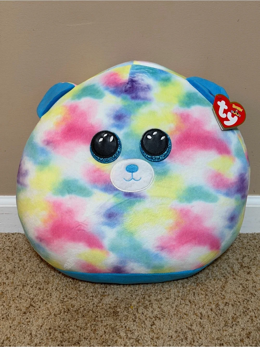 Ty Rainbow Tie-Dye Plush Bear Pillow - Pink Blue Yellow Purple